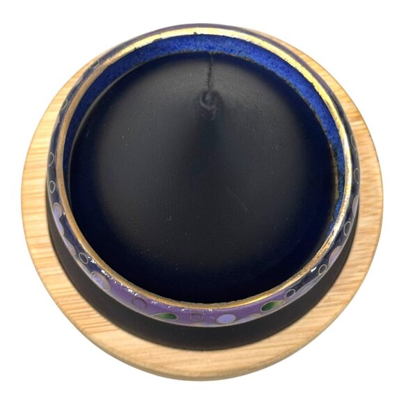 Vintage Cloisonné Enamel Purple & Blue Floral Bangle Bracelet Size 6.5 Estate - Picture 3 of 8